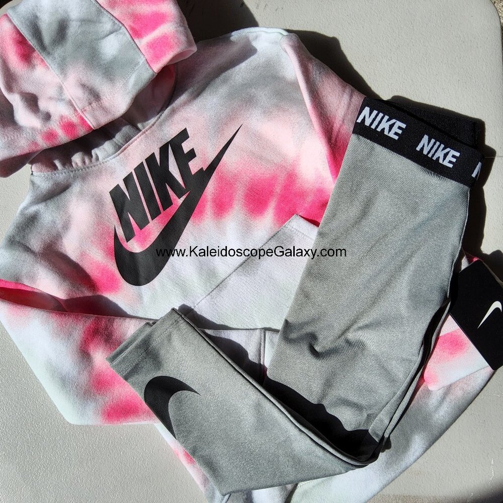 Nike Girls Size 6 Dri-fit Leggings and Size 6X Hoodie Sweatshirt Tie Dye